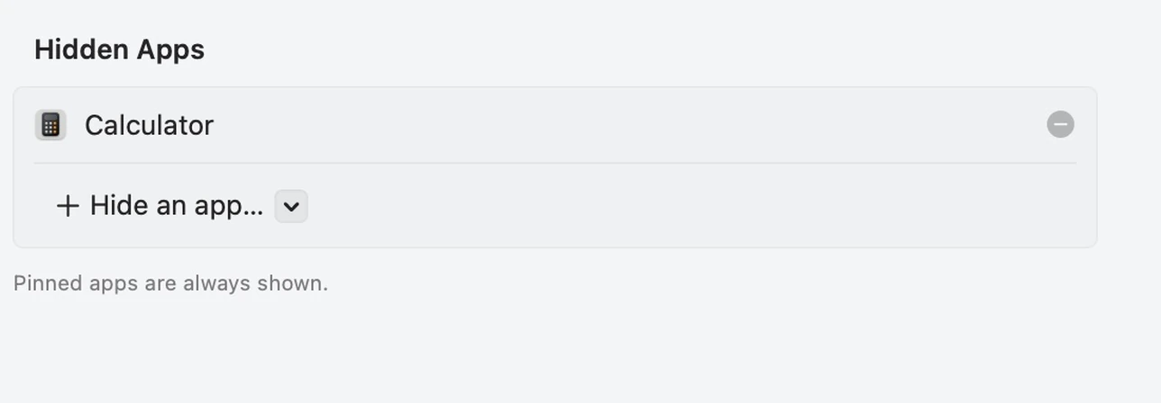 Calculator added to the Hidden Apps list