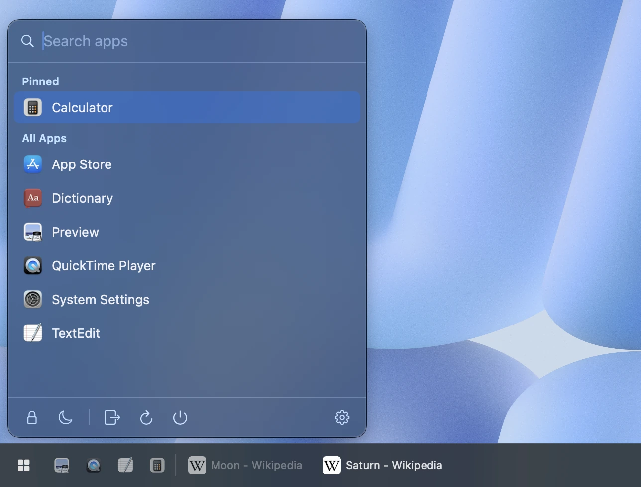 Dark — ByeDock Start menu and taskbar appearance