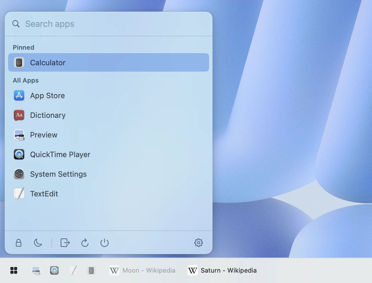 Light — ByeDock Start menu and taskbar appearance